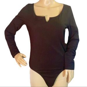 PINK Victoria's Secret Black Thong Long Sleeve Bodysuit Large